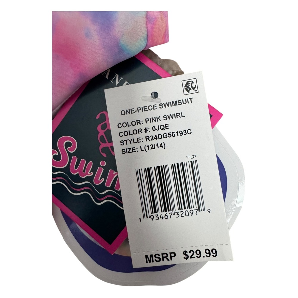 Andy & Evan Swim Girls One Piece Swimsuit Pink Swirl UPF 50+ L (12/14) NWT - Picture 4 of 7